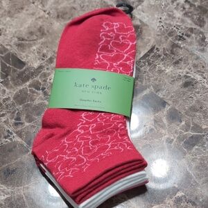 Kate Spade Red & White Heart Pattern Quarter Socks 3 Pairs New